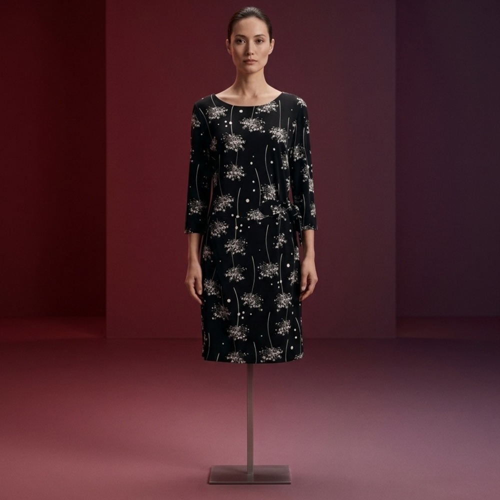 Banana Republic size LFloral Print Black Sheath Dress - Elegant Women's Dress